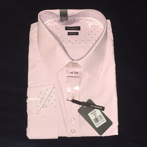 Rosso Milano Pink Dot-Trim Men’s Dress Shirt